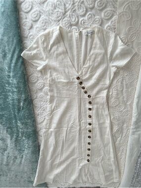 Madewell White Linen Blend Button Wrap Midi Dress